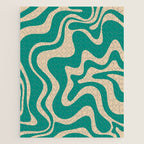 Liquid Swirl Retro Abstract Pattern in Mid Mod Turquoise Teal and Beige Jigsaw Puzzle Gallery Image 1