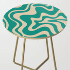 Liquid Swirl Retro Abstract Pattern in Mid Mod Turquoise Teal and Beige Side Table Gallery Image 2