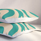 Liquid Swirl Retro Abstract Pattern in Mid Mod Turquoise Teal and Beige Pillow Sham Gallery Image 3