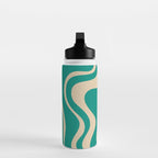 Liquid Swirl Retro Abstract Pattern in Mid Mod Turquoise Teal and Beige Water Bottle Gallery Image 3