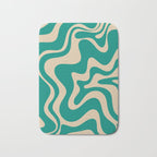 Liquid Swirl Retro Abstract Pattern in Mid Mod Turquoise Teal and Beige Bath Mat Gallery Image 1