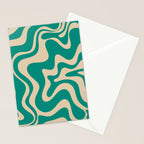 Liquid Swirl Retro Abstract Pattern in Mid Mod Turquoise Teal and Beige Stationery Card Gallery Image 2