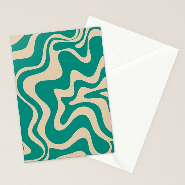 Liquid Swirl Retro Abstract Pattern in Mid Mod Turquoise Teal and Beige Stationery Card Gallery Image 2