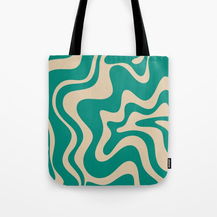 Liquid Swirl Retro Abstract Pattern in Mid Mod Turquoise Teal and Beige Tote Bag Gallery Image 1