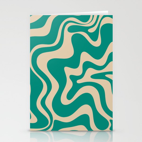 Liquid Swirl Retro Abstract Pattern in Mid Mod Turquoise Teal and Beige Stationery Card Gallery Image 2