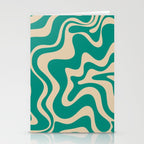 Liquid Swirl Retro Abstract Pattern in Mid Mod Turquoise Teal and Beige Stationery Card Gallery Image 2