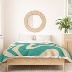 Liquid Swirl Retro Abstract Pattern in Mid Mod Turquoise Teal and Beige Duvet Cover Gallery Image 3