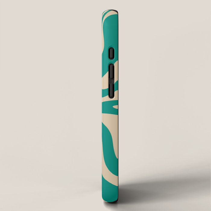 Liquid Swirl Retro Abstract Pattern in Mid Mod Turquoise Teal and Beige iPhone Case Gallery Image 2