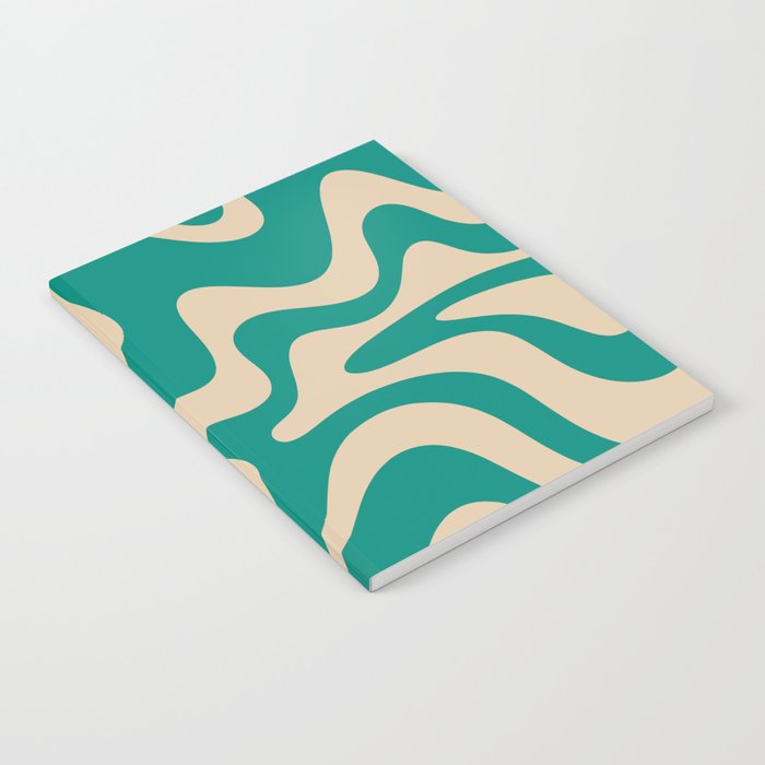 Liquid Swirl Retro Abstract Pattern in Mid Mod Turquoise Teal and Beige Notebook Gallery Image 2