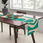 Liquid Swirl Retro Abstract Pattern in Mid Mod Turquoise Teal and Beige Table Runner Gallery Image 2