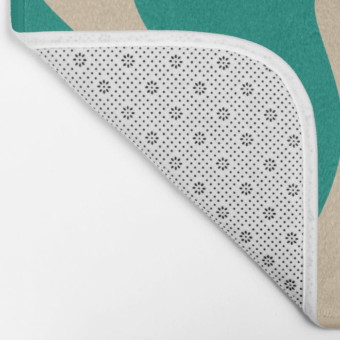 Liquid Swirl Retro Abstract Pattern in Mid Mod Turquoise Teal and Beige Bath Mat Gallery Image 2