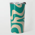 Liquid Swirl Retro Abstract Pattern in Mid Mod Turquoise Teal and Beige Travel Mug Gallery Image 2
