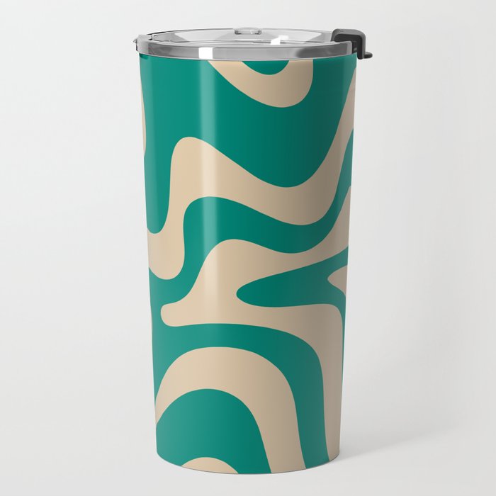 Liquid Swirl Retro Abstract Pattern in Mid Mod Turquoise Teal and Beige Travel Mug Gallery Image 2