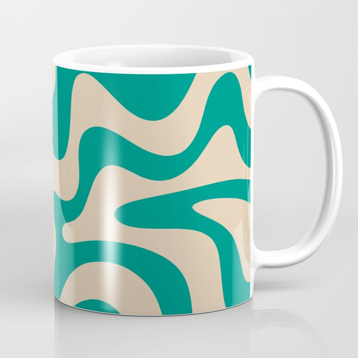 Liquid Swirl Retro Abstract Pattern in Mid Mod Turquoise Teal and Beige Coffee Mug Gallery Image 1