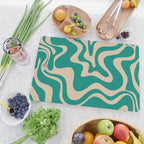 Liquid Swirl Retro Abstract Pattern in Mid Mod Turquoise Teal and Beige Cutting Board Gallery Image 2