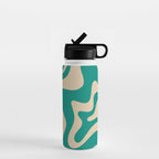 Liquid Swirl Retro Abstract Pattern in Mid Mod Turquoise Teal and Beige Water Bottle Gallery Image 1