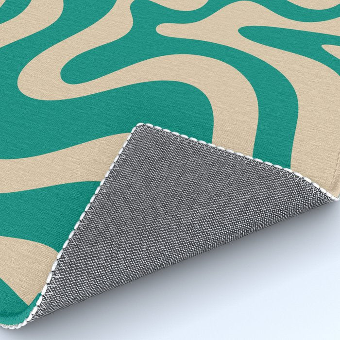 Liquid Swirl Retro Abstract Pattern in Mid Mod Turquoise Teal and Beige Rug Gallery Image 4