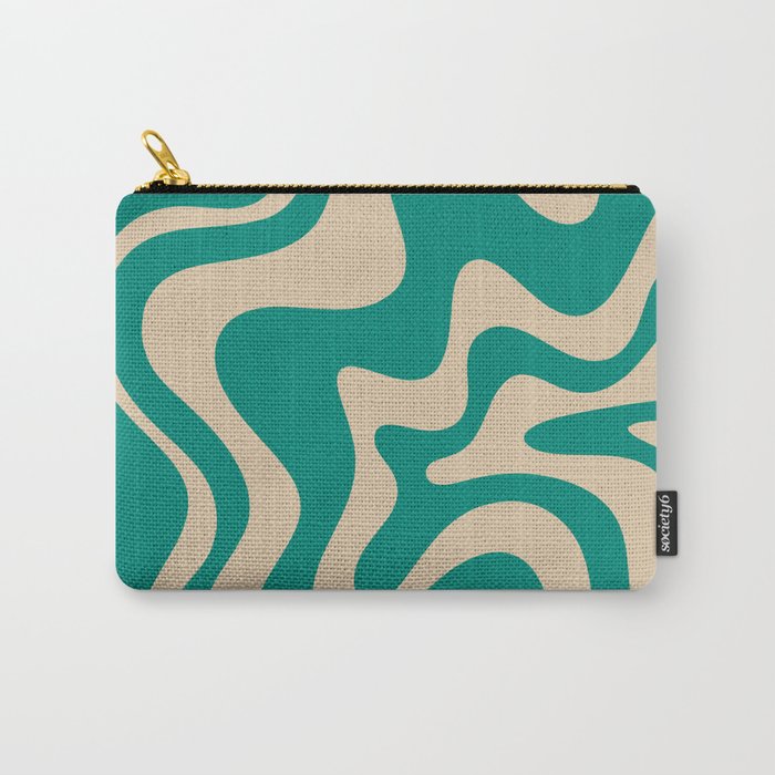 Liquid Swirl Retro Abstract Pattern in Mid Mod Turquoise Teal and Beige Carry All Pouch Gallery Image 1