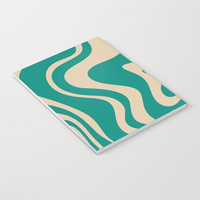 Liquid Swirl Retro Abstract Pattern in Mid Mod Turquoise Teal and Beige Notebook Gallery Image 3