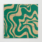 Liquid Swirl Retro Abstract Pattern in Mid Mod Turquoise Teal and Beige Wood Wall Art Gallery Image 1