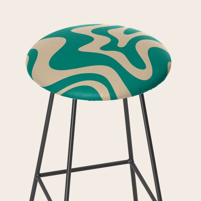 Liquid Swirl Retro Abstract Pattern in Mid Mod Turquoise Teal and Beige Stool Gallery Image 2