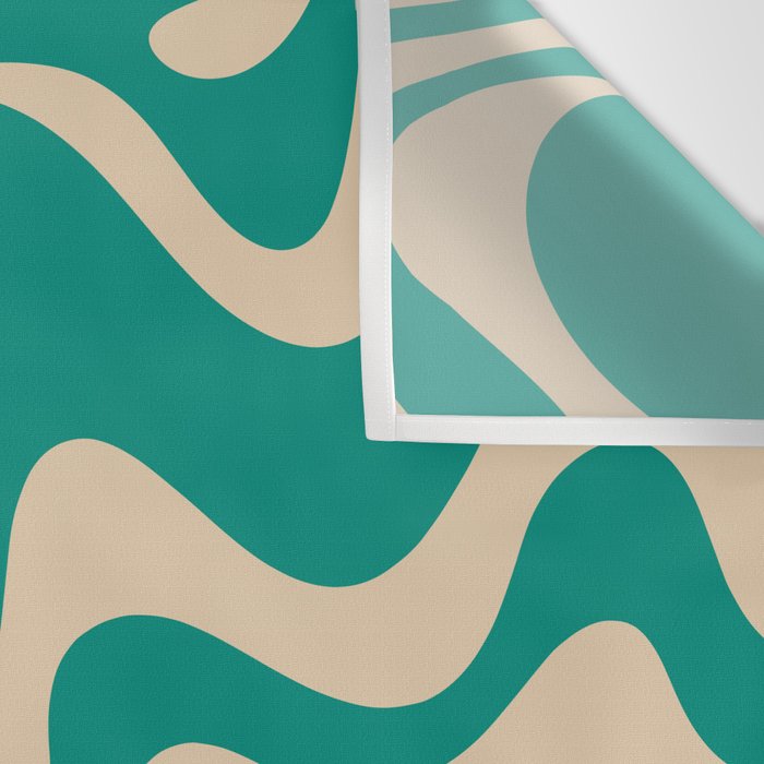 Liquid Swirl Retro Abstract Pattern in Mid Mod Turquoise Teal and Beige Wall Tapestry Gallery Image 3