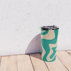 Liquid Swirl Retro Abstract Pattern in Mid Mod Turquoise Teal and Beige Travel Mug Gallery Image 4