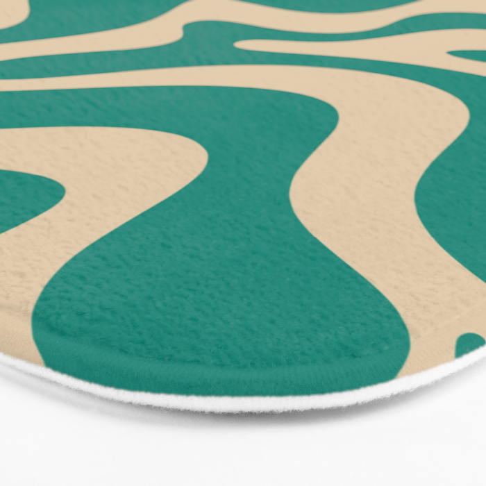Liquid Swirl Retro Abstract Pattern in Mid Mod Turquoise Teal and Beige Bath Mat Gallery Image 3