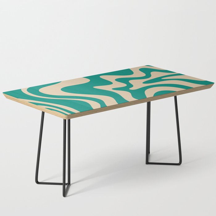 Liquid Swirl Retro Abstract Pattern in Mid Mod Turquoise Teal and Beige Coffee Table Gallery Image 1
