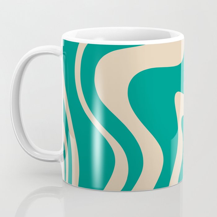 Liquid Swirl Retro Abstract Pattern in Mid Mod Turquoise Teal and Beige Coffee Mug Gallery Image 3