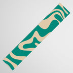 Liquid Swirl Retro Abstract Pattern in Mid Mod Turquoise Teal and Beige Table Runner Gallery Image 3