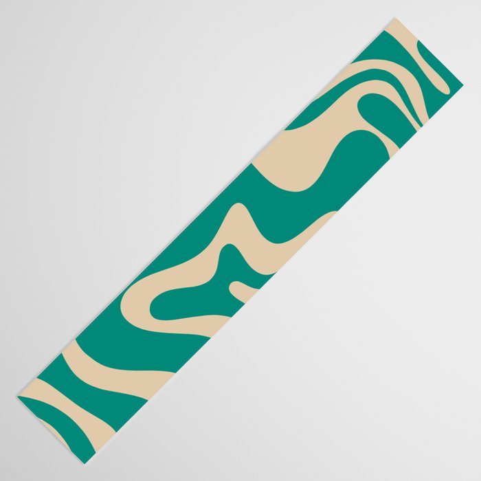 Liquid Swirl Retro Abstract Pattern in Mid Mod Turquoise Teal and Beige Table Runner Gallery Image 3