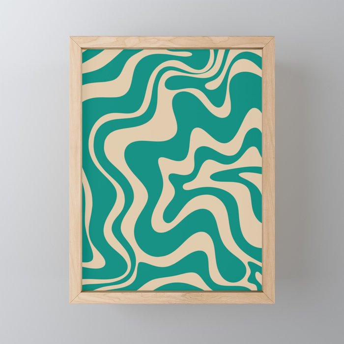 Liquid Swirl Retro Abstract Pattern in Mid Mod Turquoise Teal and Beige Mini Art Print Gallery Image 1