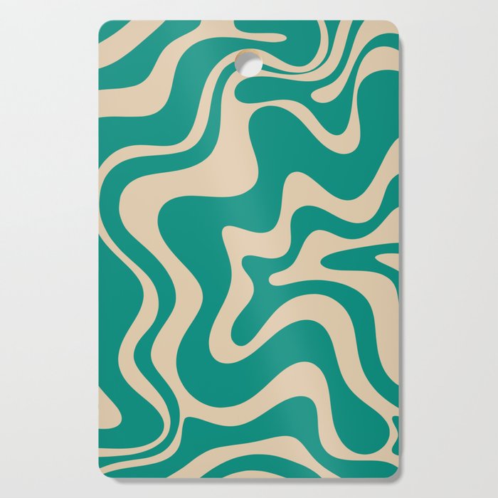 Liquid Swirl Retro Abstract Pattern in Mid Mod Turquoise Teal and Beige Cutting Board Gallery Image 1