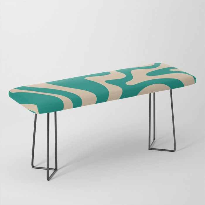 Liquid Swirl Retro Abstract Pattern in Mid Mod Turquoise Teal and Beige Bench Gallery Image 1