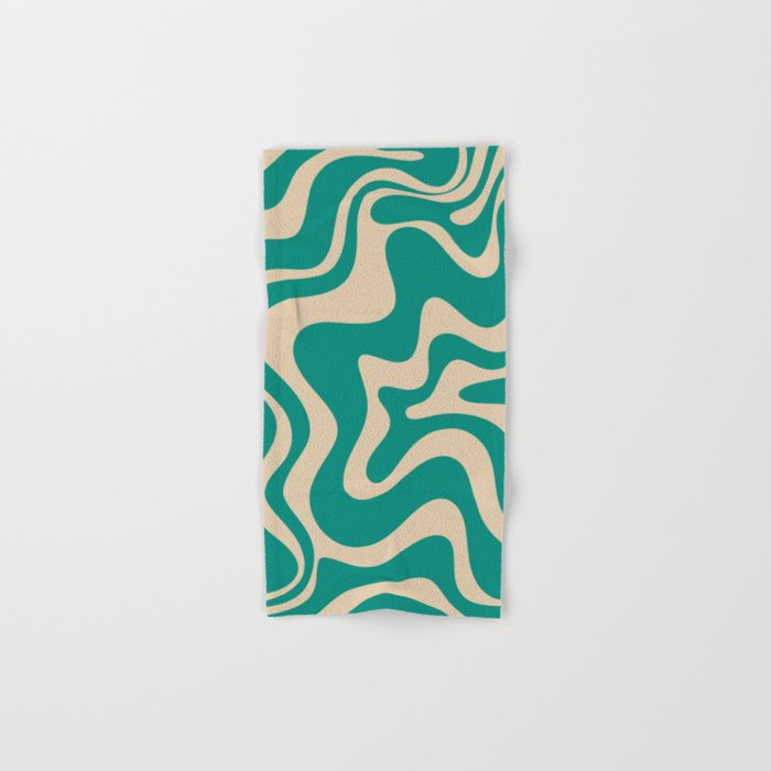 Liquid Swirl Retro Abstract Pattern in Mid Mod Turquoise Teal and Beige Bath Towel Gallery Image 1