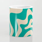 Liquid Swirl Retro Abstract Pattern in Mid Mod Turquoise Teal and Beige Coffee Mug Gallery Image 4