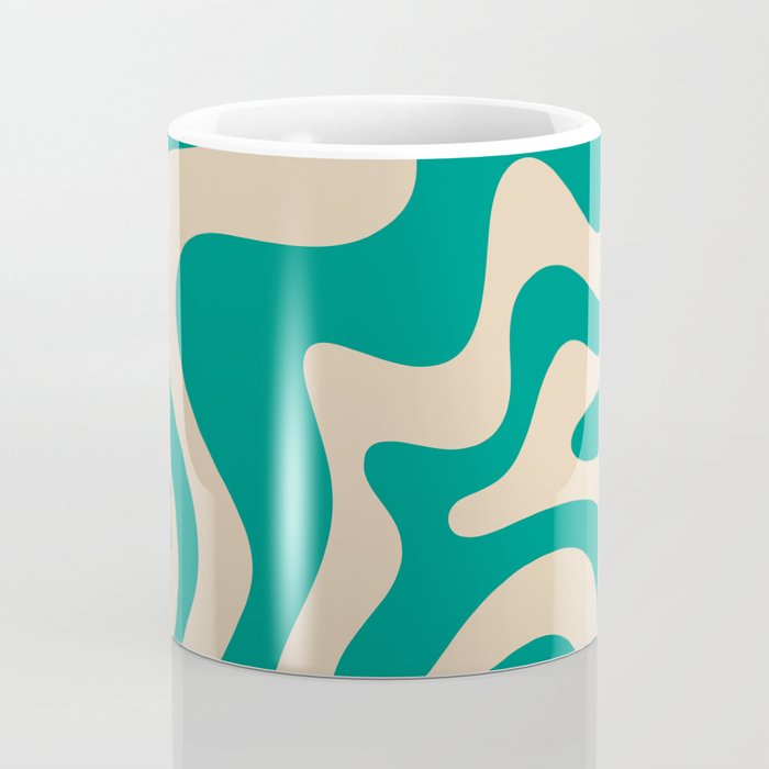 Liquid Swirl Retro Abstract Pattern in Mid Mod Turquoise Teal and Beige Coffee Mug Gallery Image 4