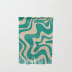 Liquid Swirl Retro Abstract Pattern in Mid Mod Turquoise Teal and Beige Wall Hanging Gallery Image 1