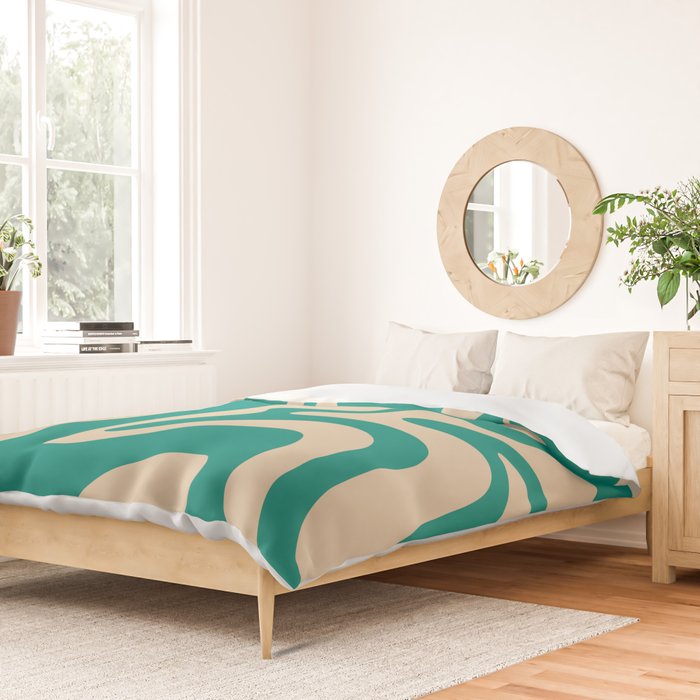 Liquid Swirl Retro Abstract Pattern in Mid Mod Turquoise Teal and Beige Duvet Cover Gallery Image 2