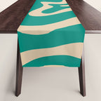Liquid Swirl Retro Abstract Pattern in Mid Mod Turquoise Teal and Beige Table Runner Gallery Image 1