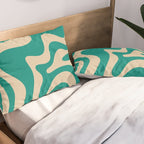 Liquid Swirl Retro Abstract Pattern in Mid Mod Turquoise Teal and Beige Pillow Sham Gallery Image 2