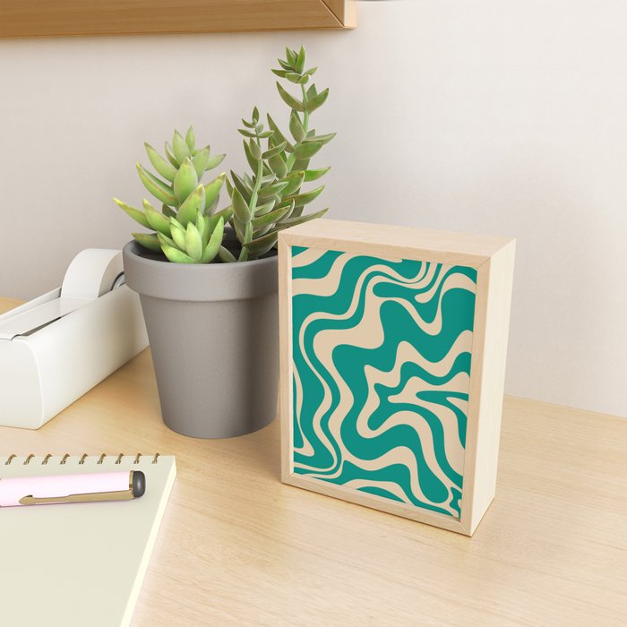 Liquid Swirl Retro Abstract Pattern in Mid Mod Turquoise Teal and Beige Mini Art Print Gallery Image 2