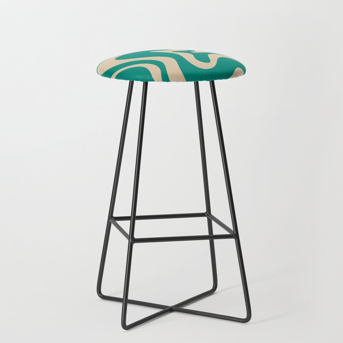 Liquid Swirl Retro Abstract Pattern in Mid Mod Turquoise Teal and Beige Stool Gallery Image 1