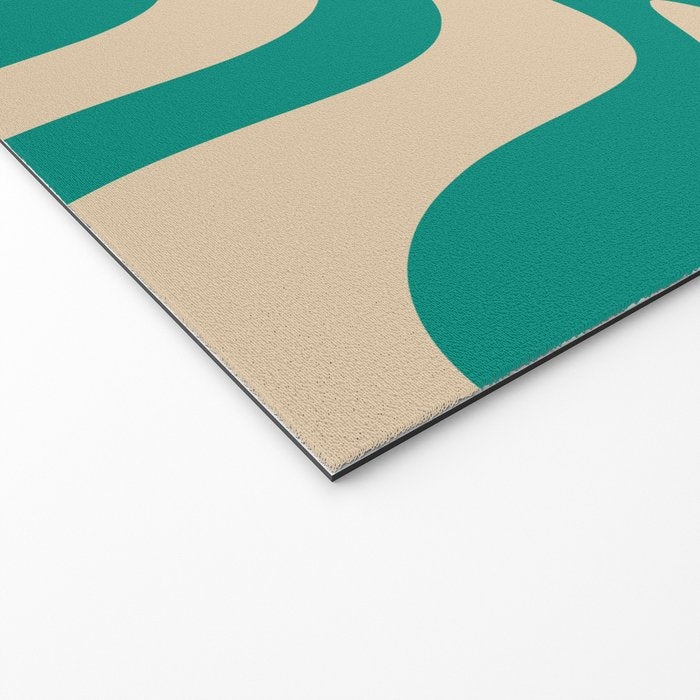 Liquid Swirl Retro Abstract Pattern in Mid Mod Turquoise Teal and Beige Welcome Mat Gallery Image 2