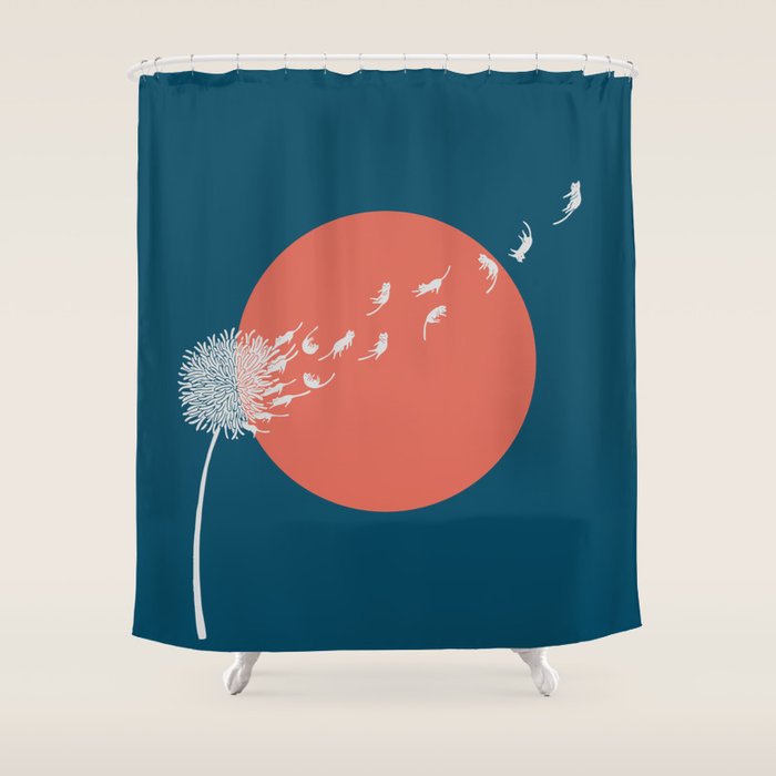 Cat and Plant 25: Cat Dandelion Shower Curtain Gallery Image 1