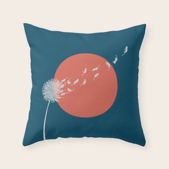 Cat and Plant 25: Cat Dandelion Throw Pillow Gallery Image 6