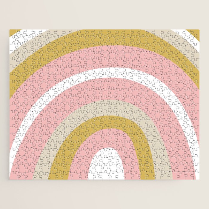 Splendid Rainbow in Golden Mustard Yellow, Pink, Taupe, and White Jigsaw Puzzle Gallery Image 1