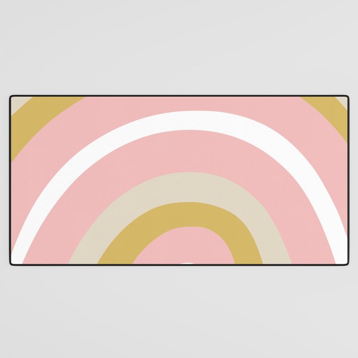 Splendid Rainbow in Golden Mustard Yellow, Pink, Taupe, and White Desk Mat Gallery Image 3