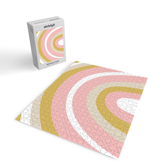 Splendid Rainbow in Golden Mustard Yellow, Pink, Taupe, and White Jigsaw Puzzle Gallery Image 2
